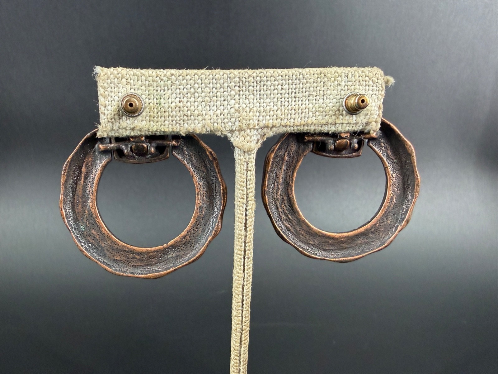 Vintage Southwestern Copper Tone Hoop Earrings Tribal Statement Door Knocker