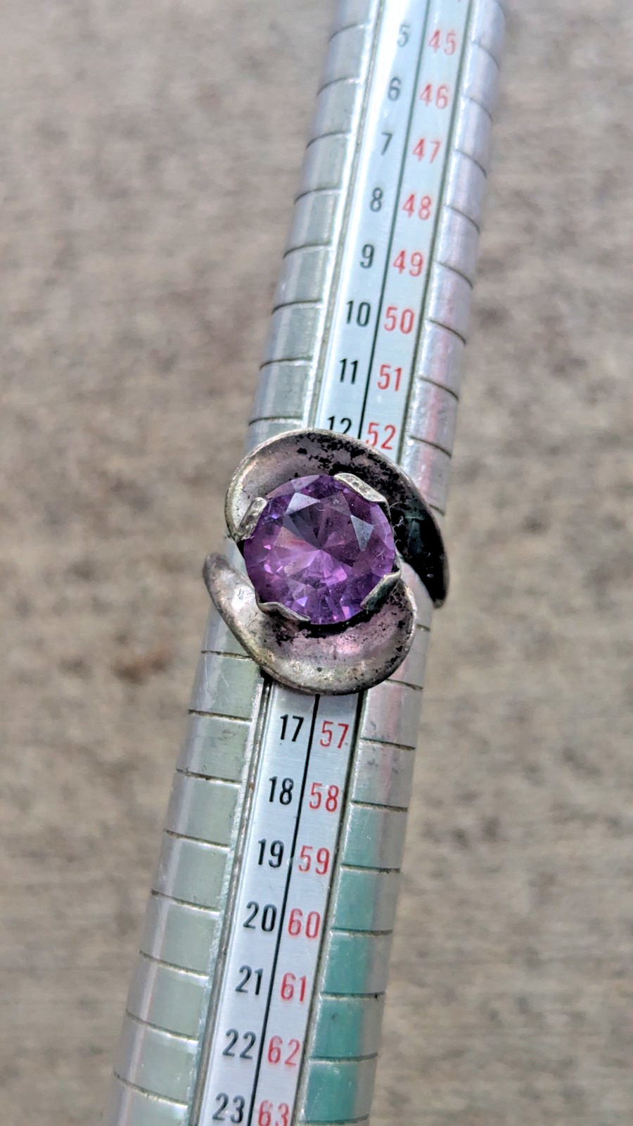 STERLING SILVER 925 & AMETHYST BRUTALIST/MODERNIST STATEMENT RING Sz 7