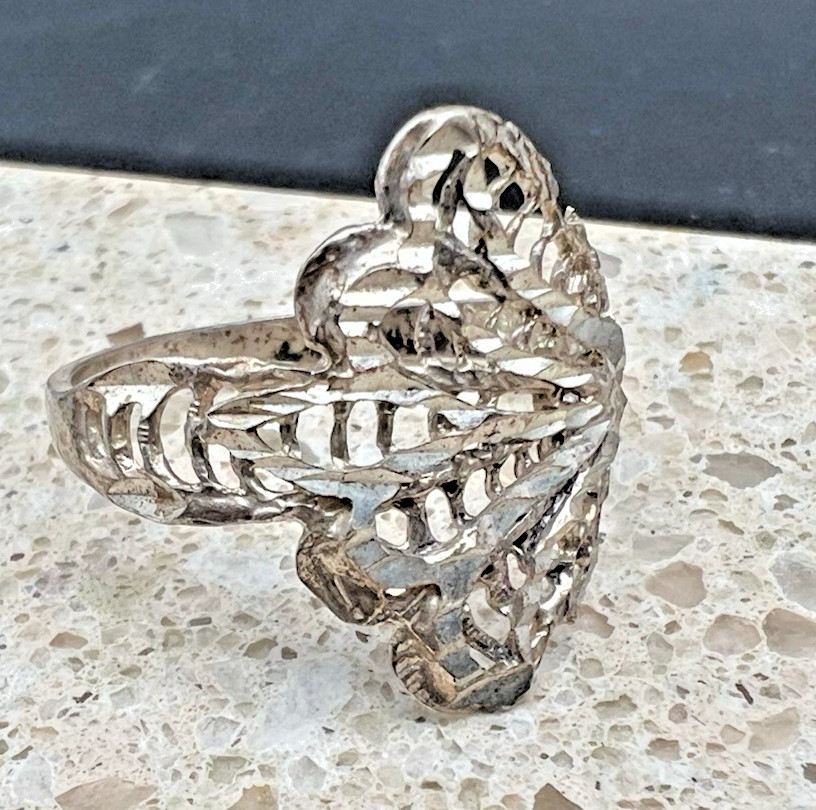 Vtg Sterling Silver Guardian Cutout Filigree Modernist Statement Ring – sz 11.5
