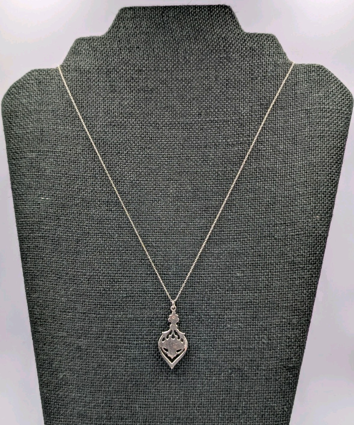 Vtg Sterling Silver Inlay Oval Turquoise Openwork Pendant 19″ Cable 925 Necklace