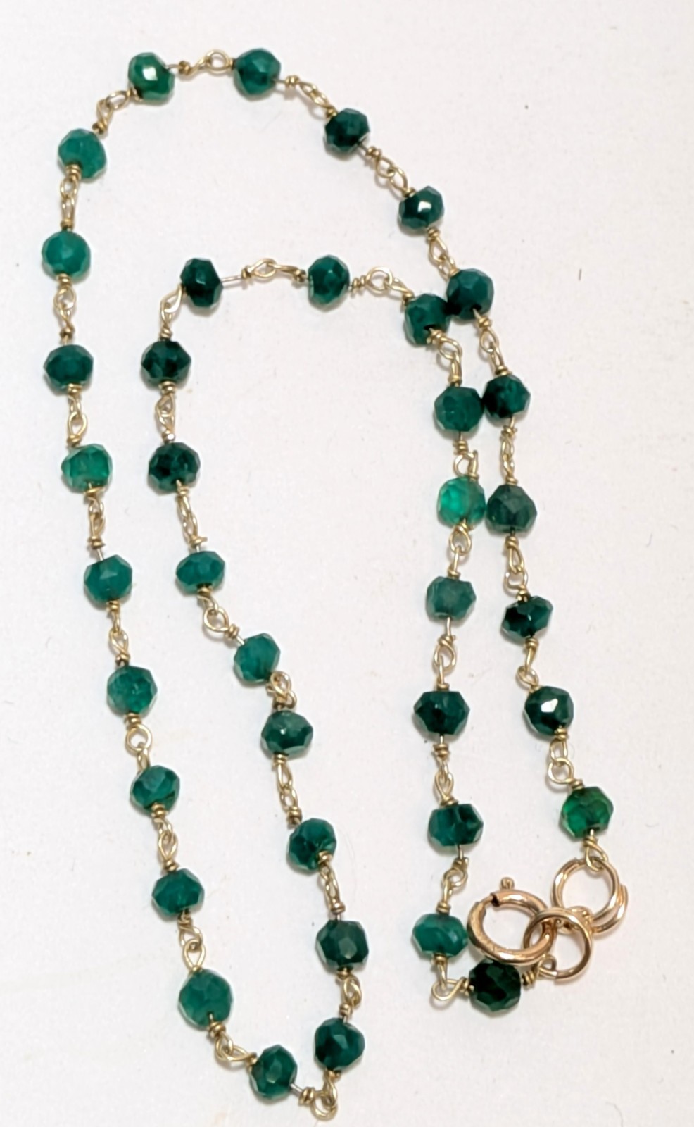 Antique 14K Gold Filled Childs Green Stone Beaded Necklace 12 1/4″