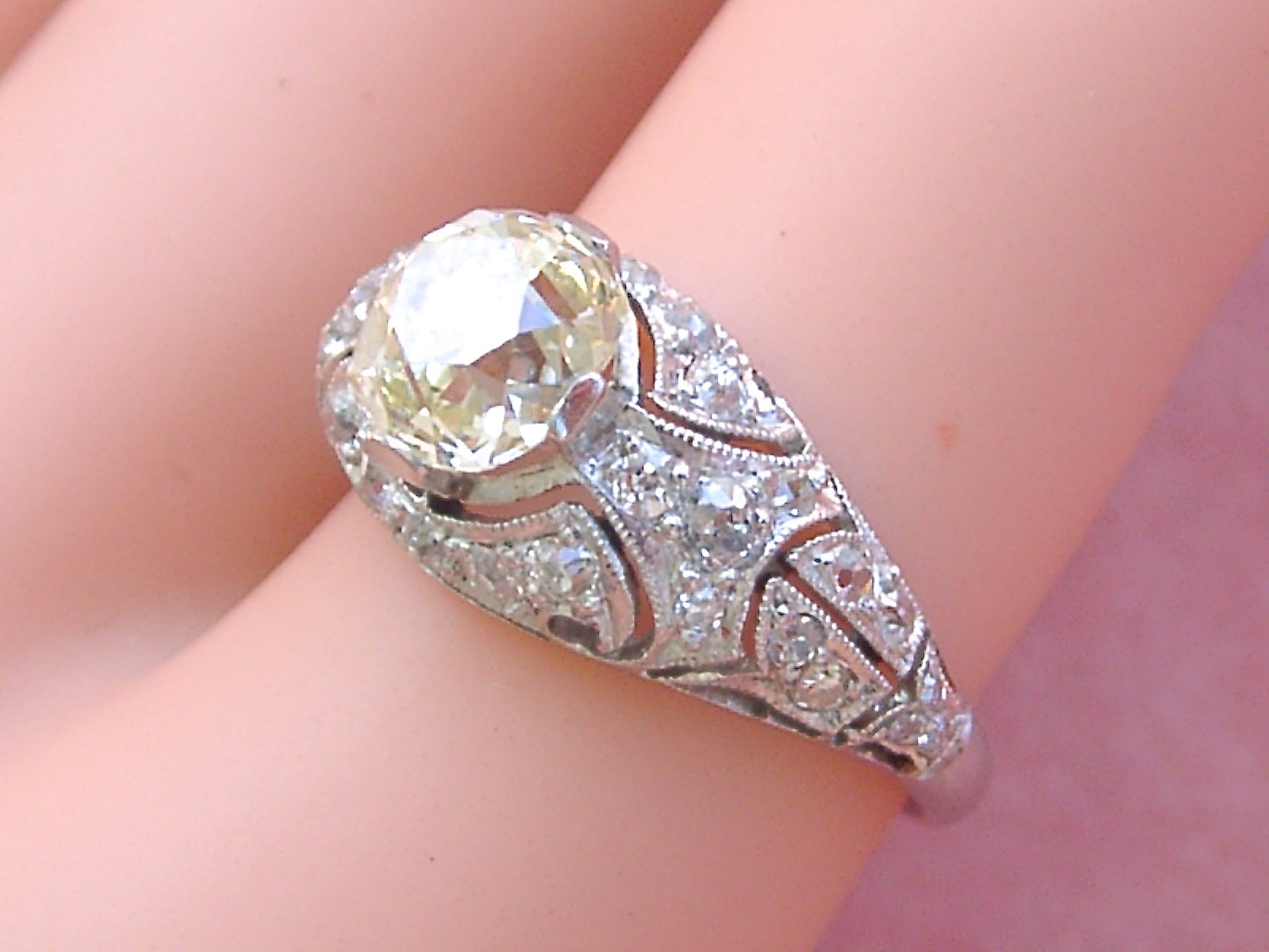 ANTIQUE ART DECO 1.52ct YELLOW EURO DIAMOND PLATINUM ENGAGEMENT RING 1930 sz 6.5