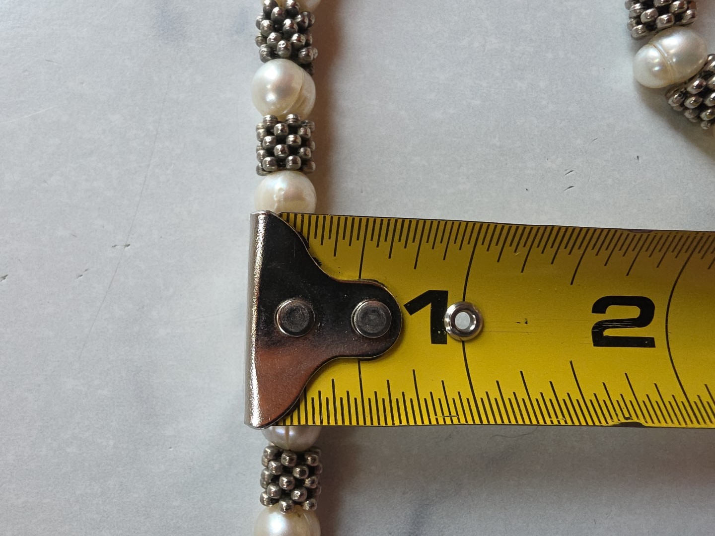 Real Pearl Silver Tone Metal Beaded Necklace Toggle Closure Vintage