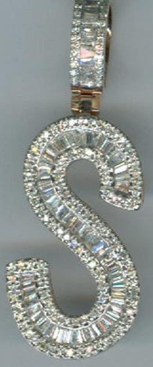 1.53CT DIAMOND 14KT ROSE GOLD 3D ROUND & BAGUETTE S INITIAL FUN FLOATING PENDANT
