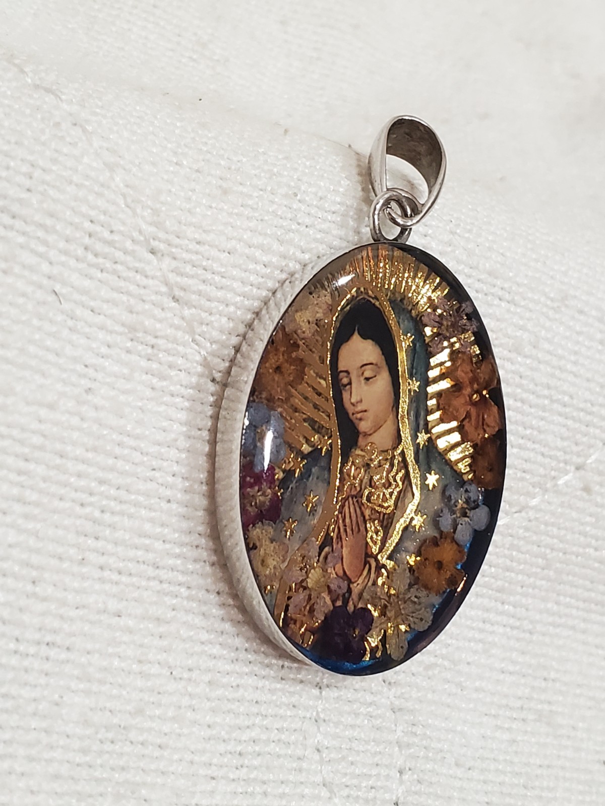 Vintage Mexico Our Lady Of Guadalupe Pendant 925 Sterling Silver ATI