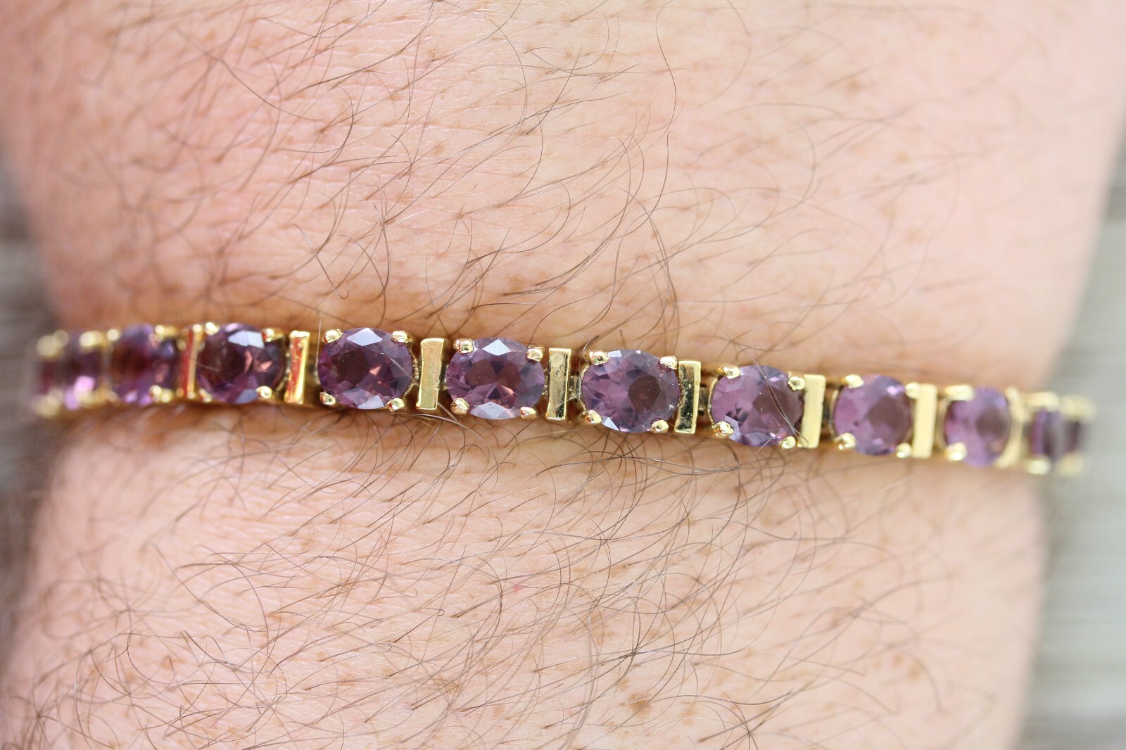 VINTAGE PURPLE STERLING SILVER 925 TENNIS BRACELET 7.25″ STACK GOLD PLATED
