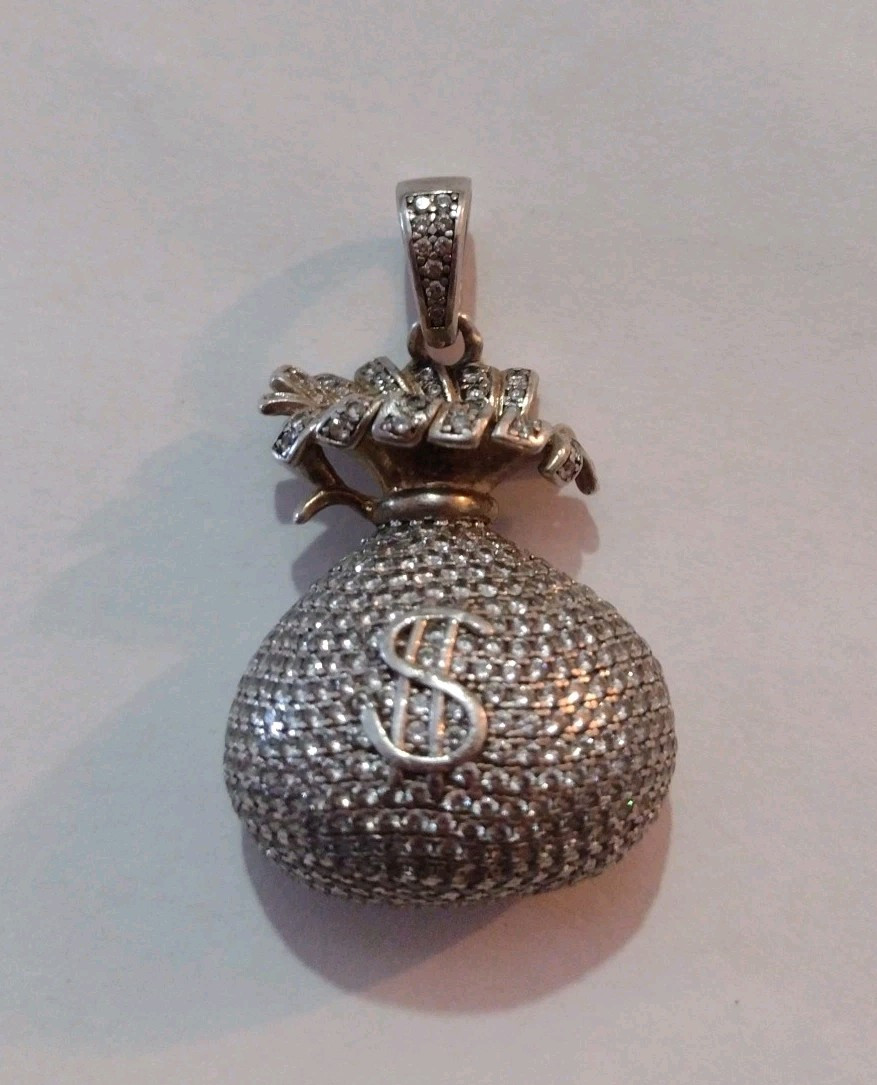Vintage Sterling Silver Money Bag Locket Pendant “MISSING BACK & STONES”