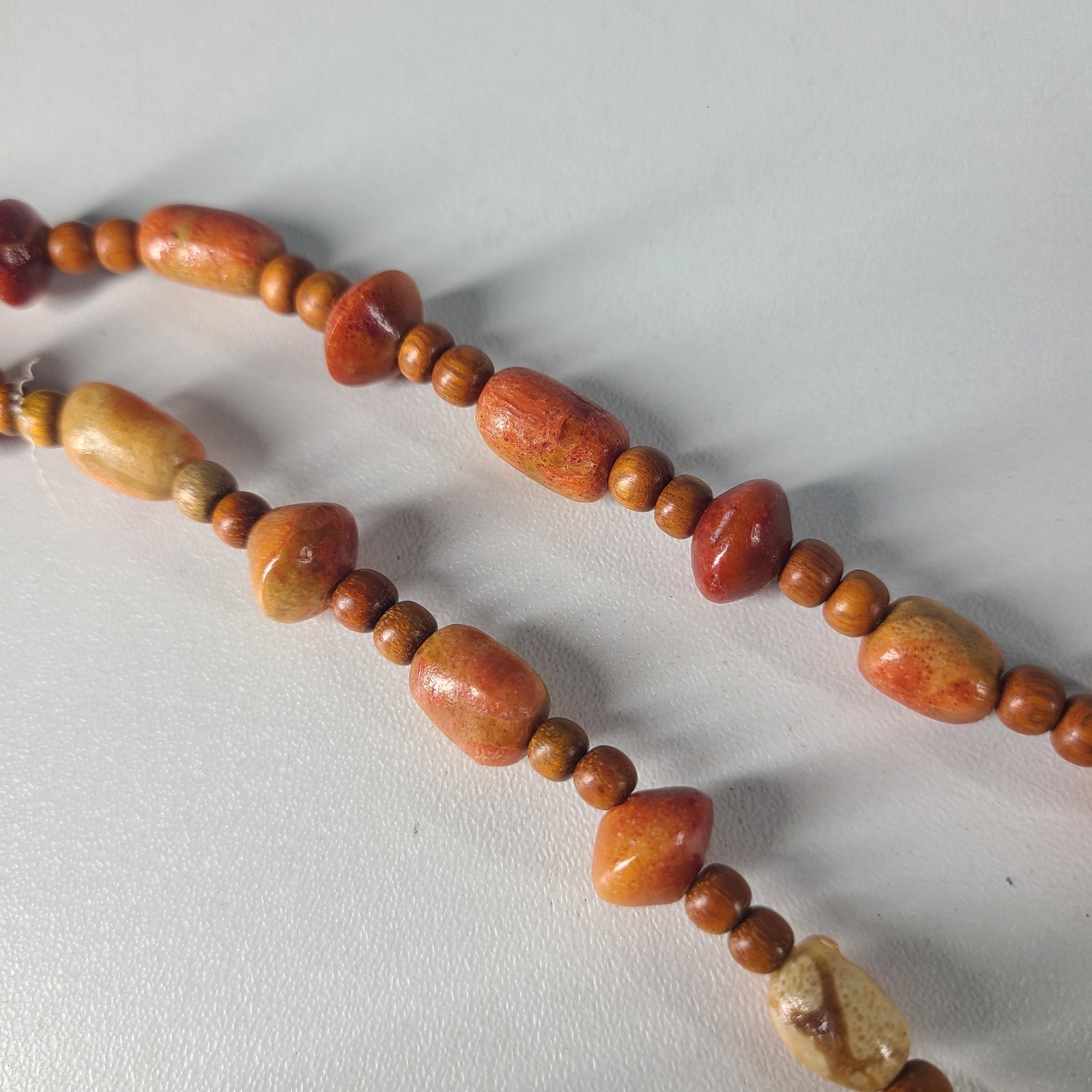 27” Genuine Apple Coral and Wood Beads Necklace – Orange