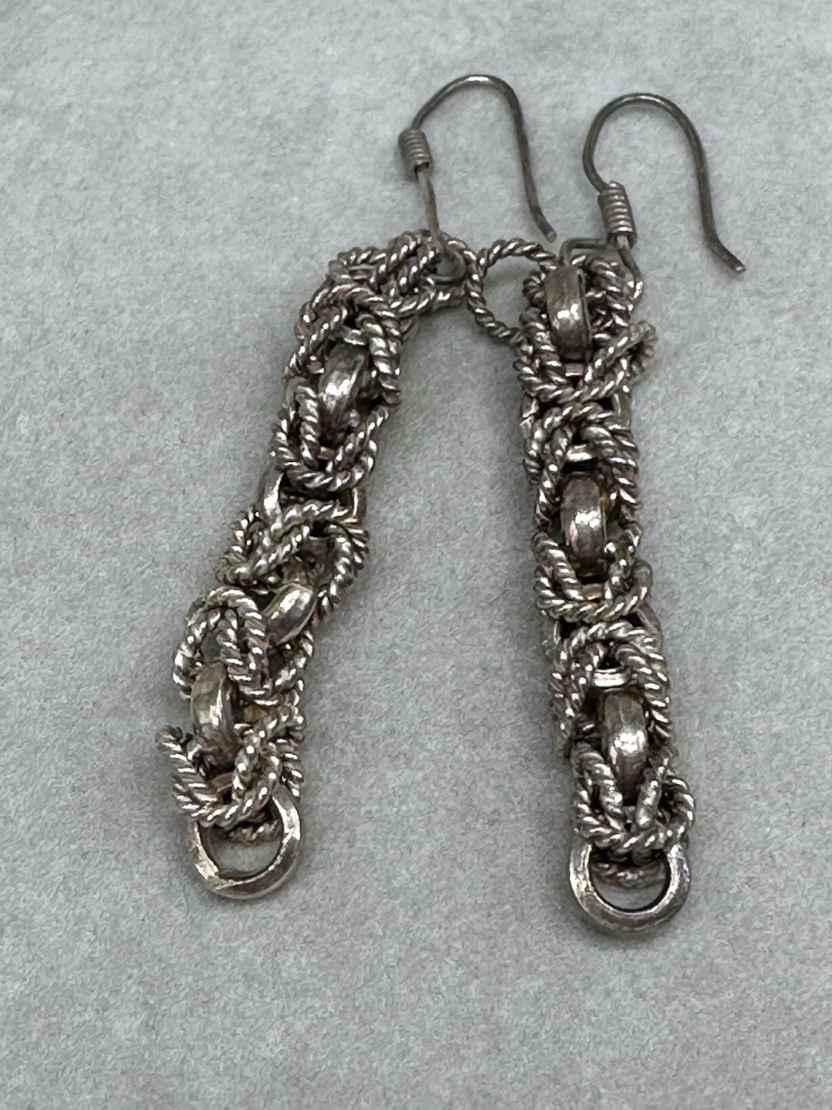 Vintage Rope Chain Dangle Earrings 925 Sterling Silver Jewelry