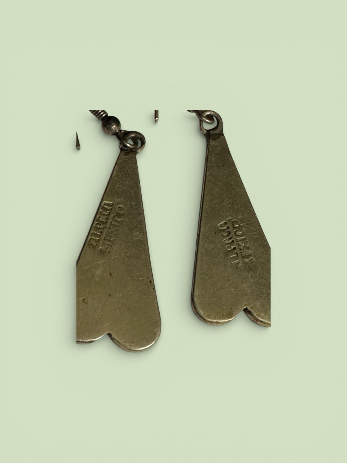 Vintage Alpaca Mexico Abalone Enamel Dangle Earrings Nickel Alloy