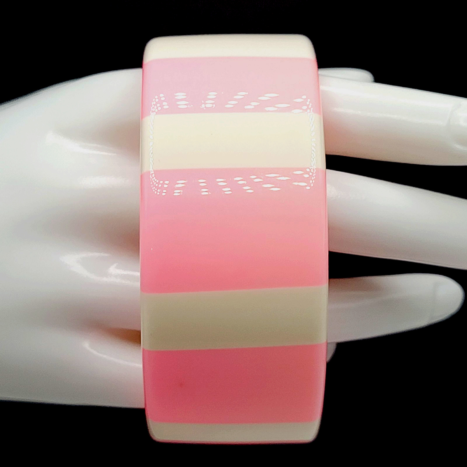 Bright Bubble Gum Cotton Candy Cream Stripe Chunky Acrylic Vtg Bangle Bracelet