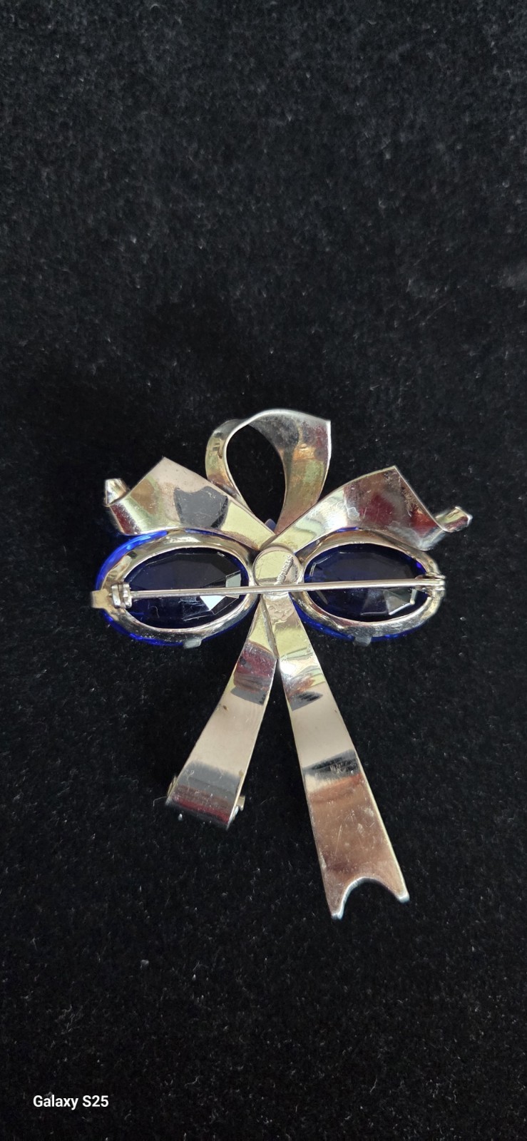 Large Vintage Sterling Brooch With Blue Colored Stones