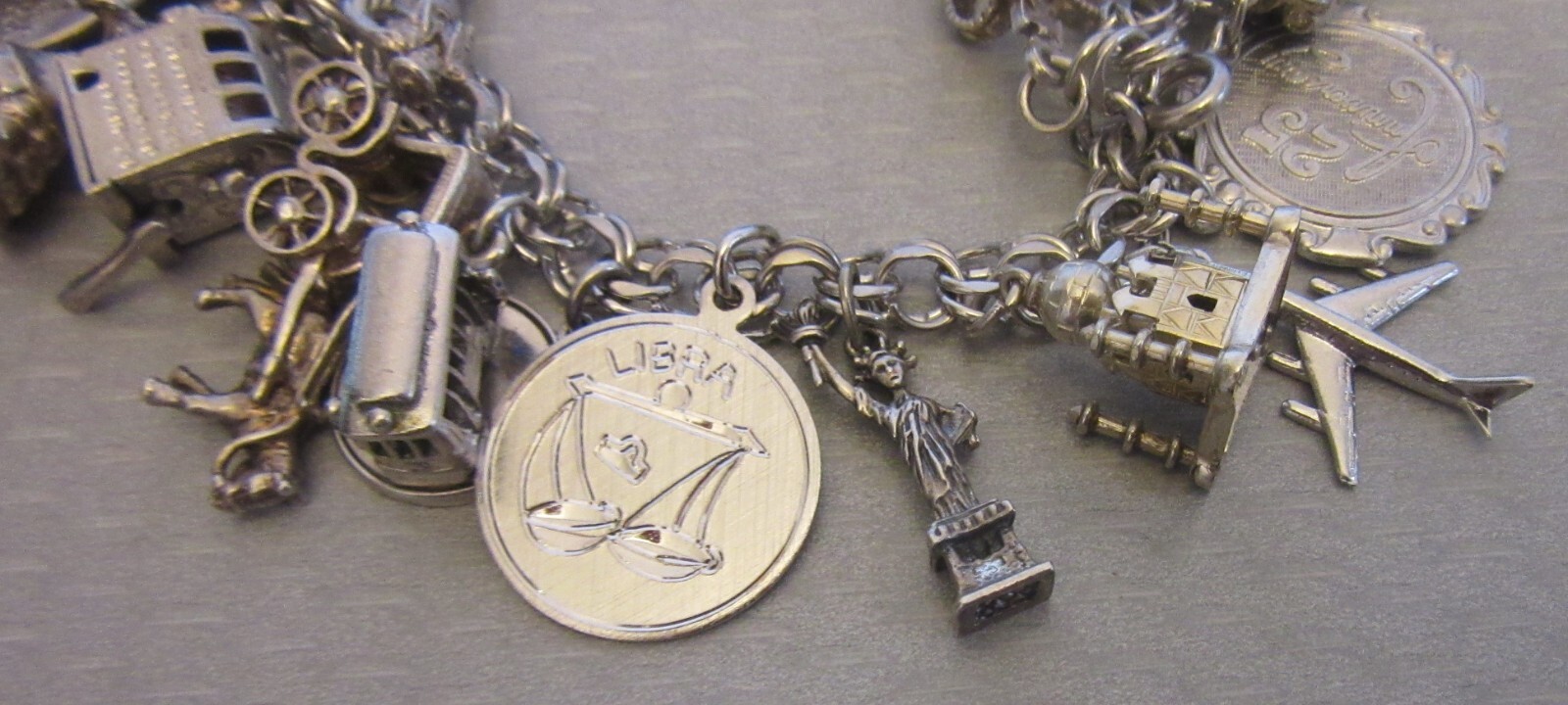Vintage Sterling Silver Charm Bracelet Loaded 24P Buildings Travel 3D Full 92g