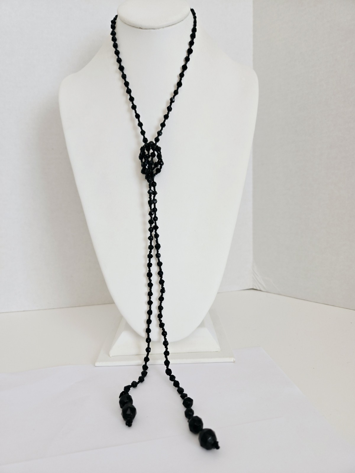 Lot of 9 Vintage Black Glass Faceted Beads Necklaces Different Styles & Sizes
