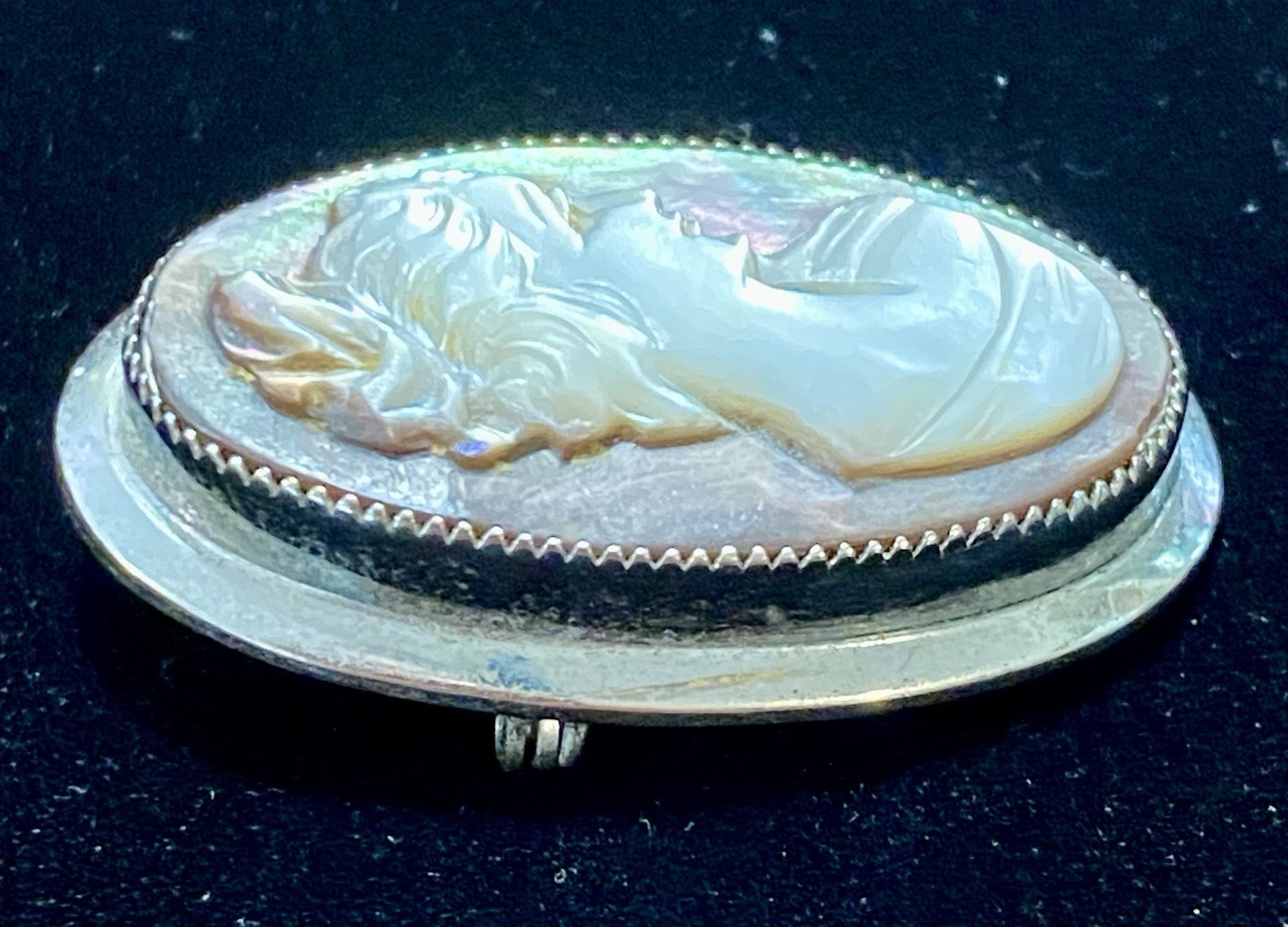 Vintage Signed Catamore Mother of Pearl Shell Cameo Brooch Pin 12k Gold Filled