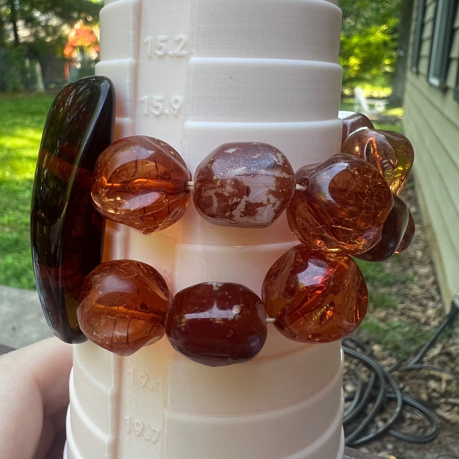 Vtg Chunky Faux Amber Resin Stretch Bracelet Congnac Brown Lucite Acrylic