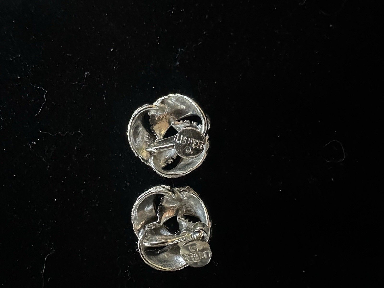 Vintage Lisner Earrings Rhodium Plated Screw Back Knot Shape
