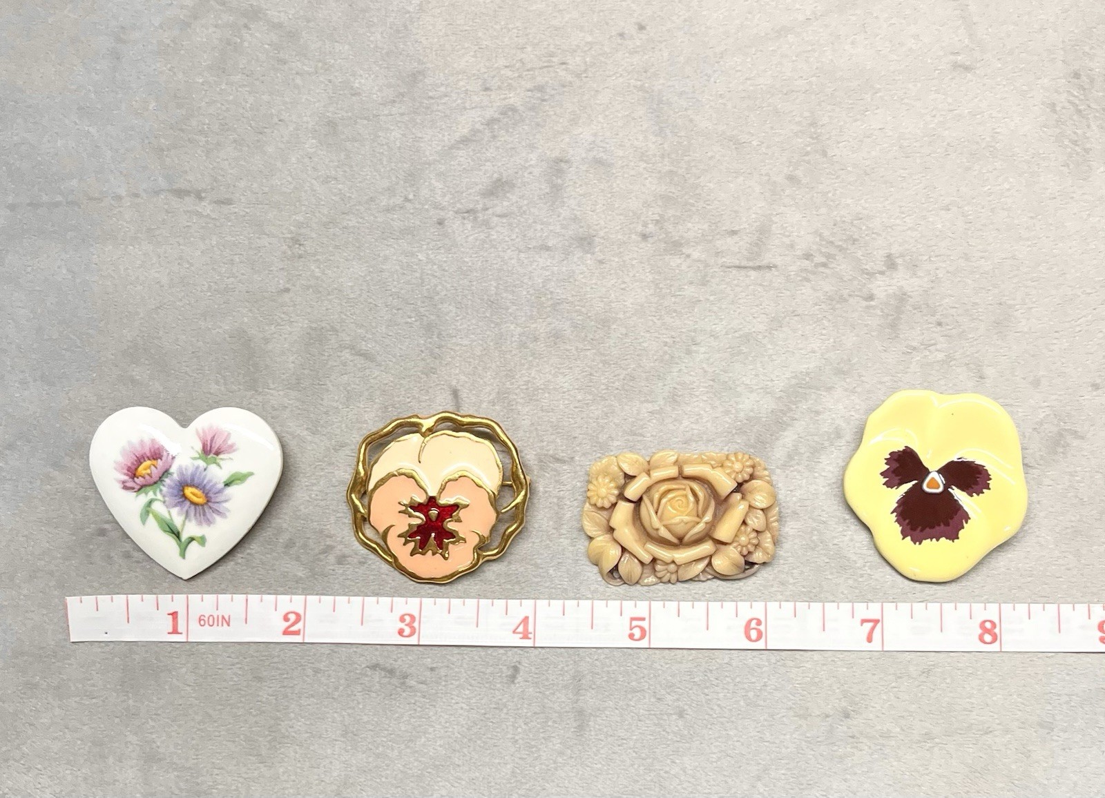 Vintage brooch Lot – pin – pansy – heart- flower- Avon