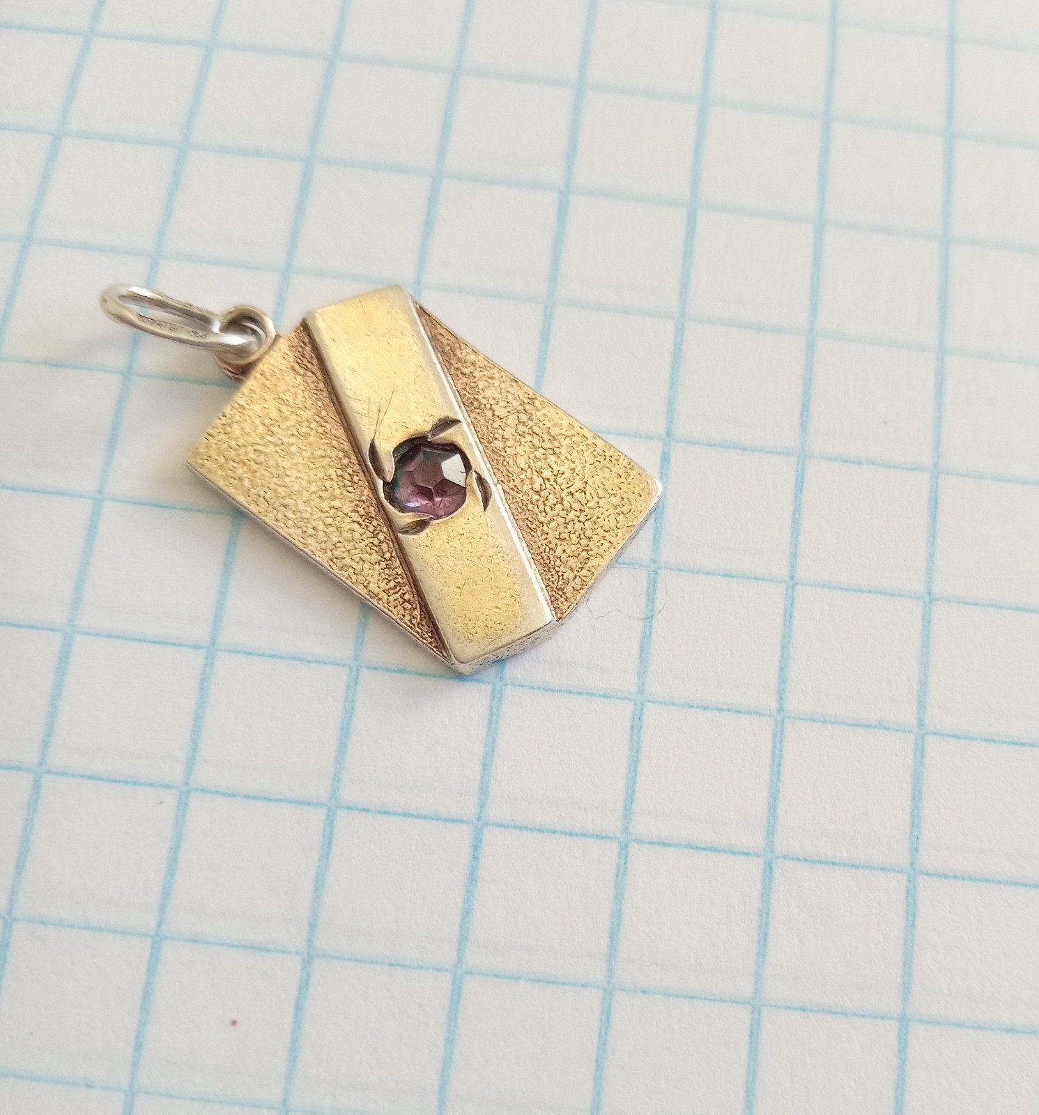 Vintage Pendant Purple stone Gilt Silver 875 test star USSR times Women Jewelry