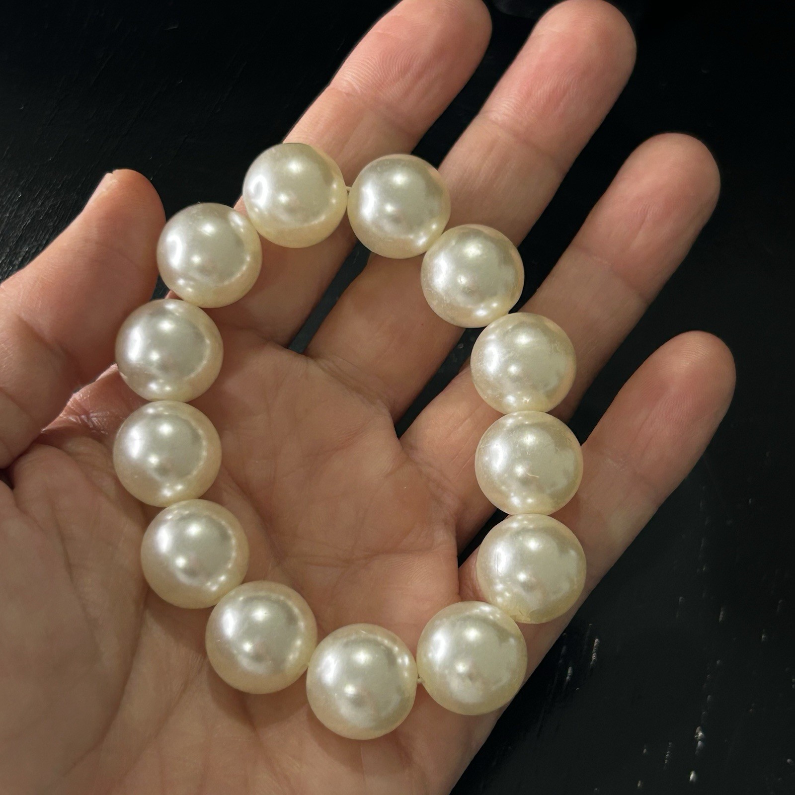 Vintage Faux Pearl Beaded Stretch Bracelet 8”