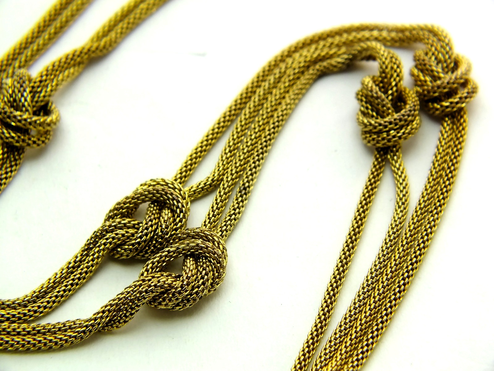 Vintage 35″ Double Strand Gold Tone/Plated Woven Knot Necklace – 28 grams.