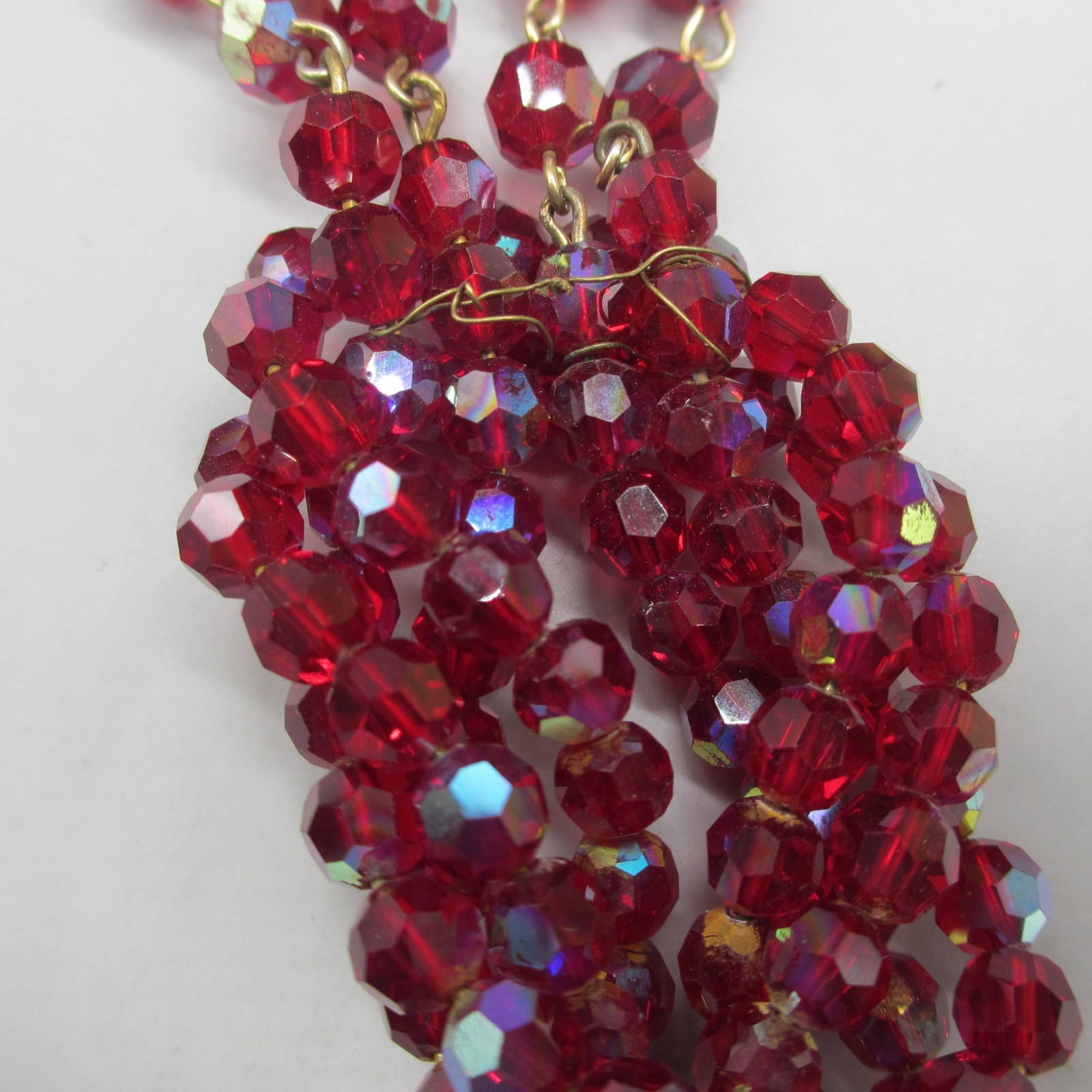 Bergere Necklace Glass AB Bead Red Festoon Tassel Rhinestone ONE MISSING RS 20″