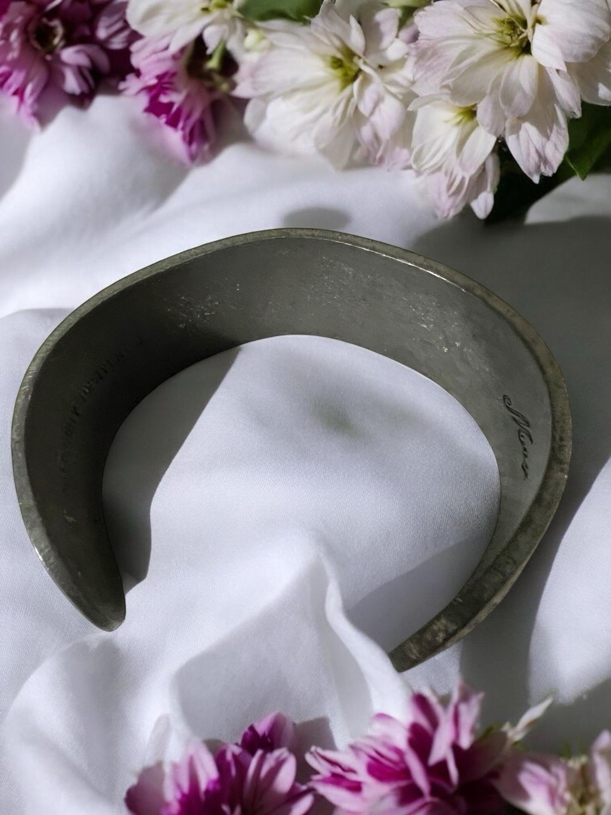 Salisbury Pewter Flower of the Month May Lilly Of Valley 2” Wide Cuff Bracelet