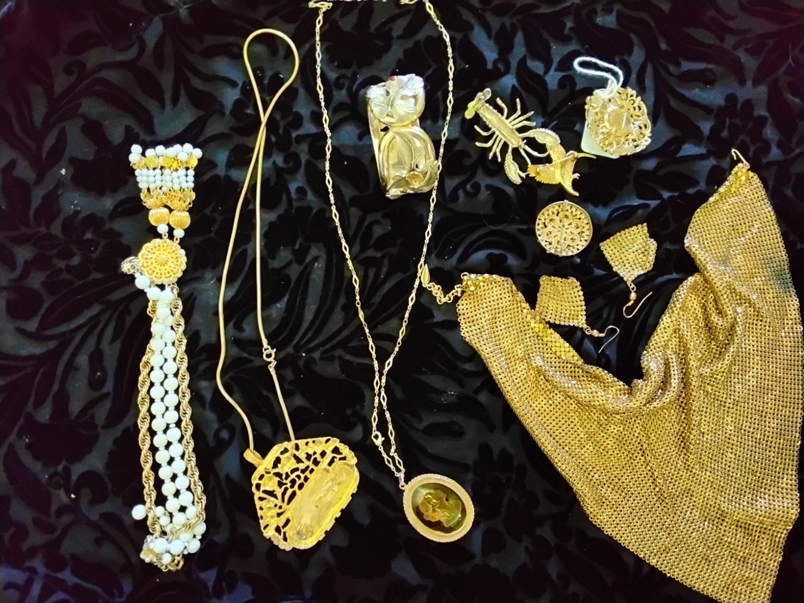 Vintage designer signed gold tone cabochon jewelry lot