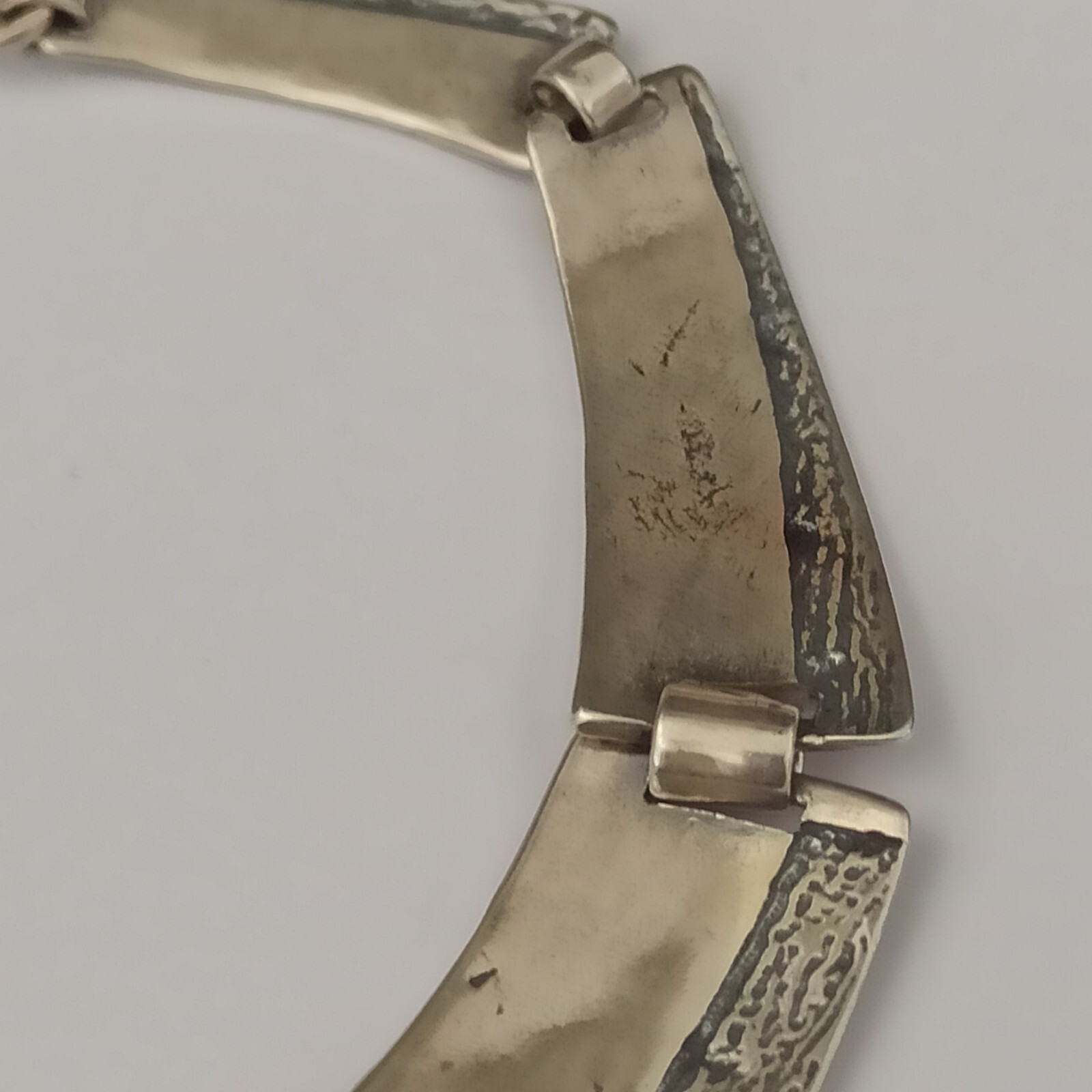 VTG Silver Artisan Necklace Modernist Articulated Links Textured Bib 90s Gift
