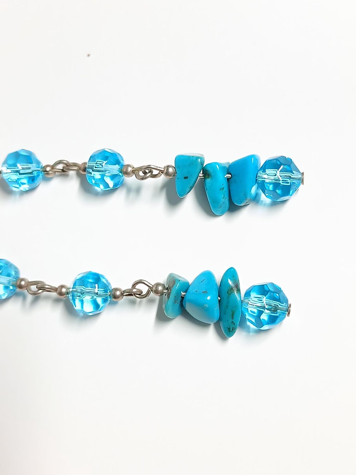 Sterling Silver Turquoise Chip Blue Crystal Dangle Earrings