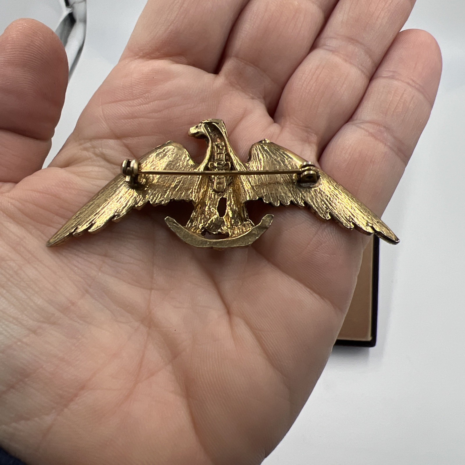 Vintage Zentall Antiqued Gold Tone Figural Eagle Brooch Pin