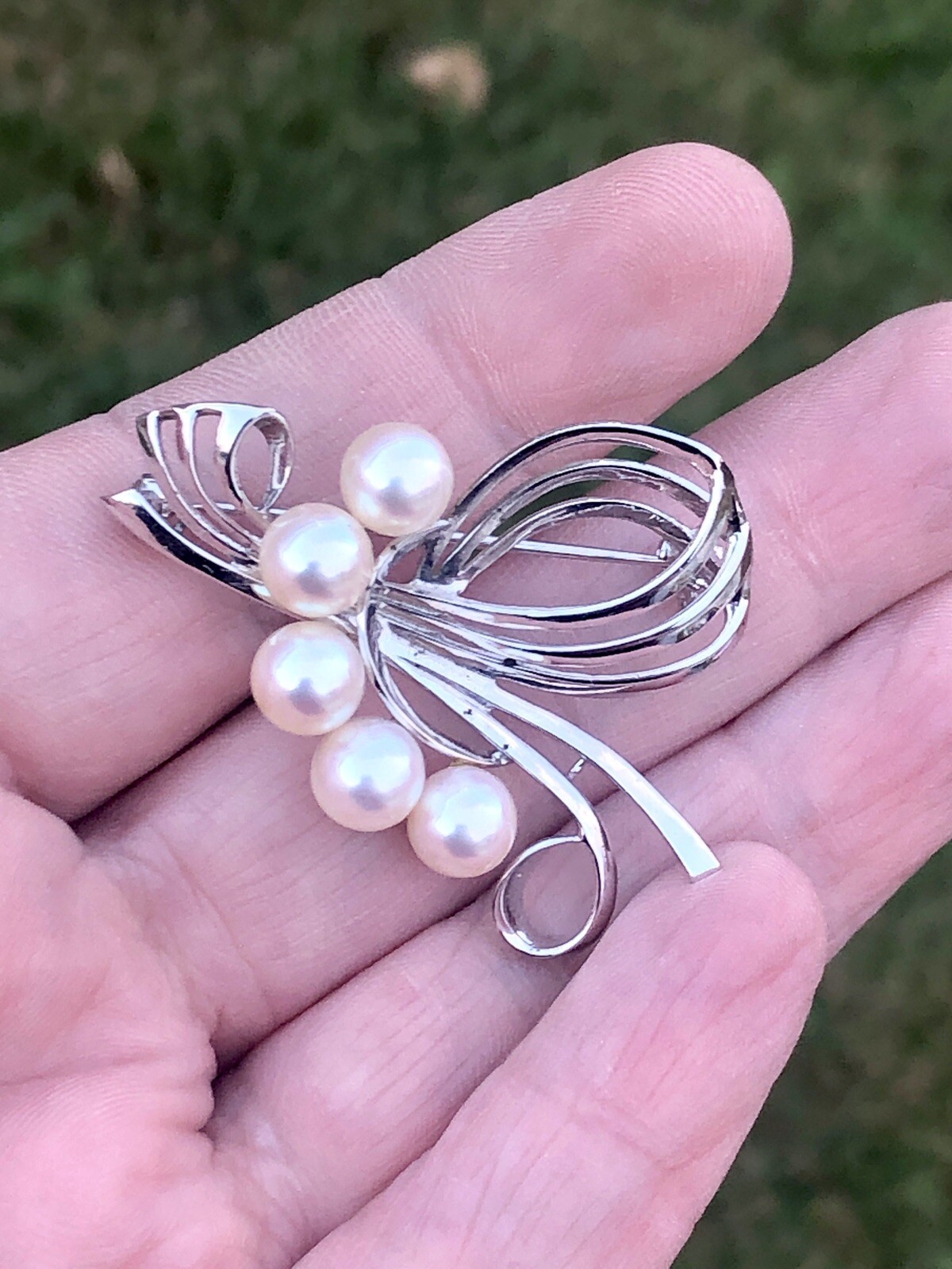 Mikimoto 5 Genuine Akoya Pearl 6.8mm JAPAN Pin Brooch 6.5g Imperial