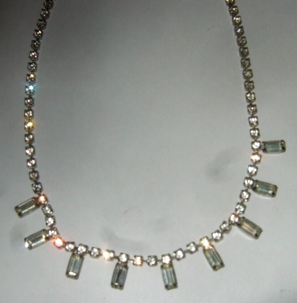 Emerald Cut Rhinestone Necklace Vintage Costume Jewelry Great Look