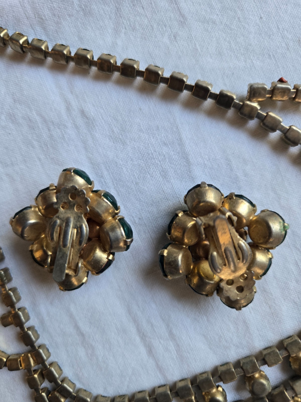 Vintage Emerald Green Rhinestone Festoon Costume Jewelry set # DD