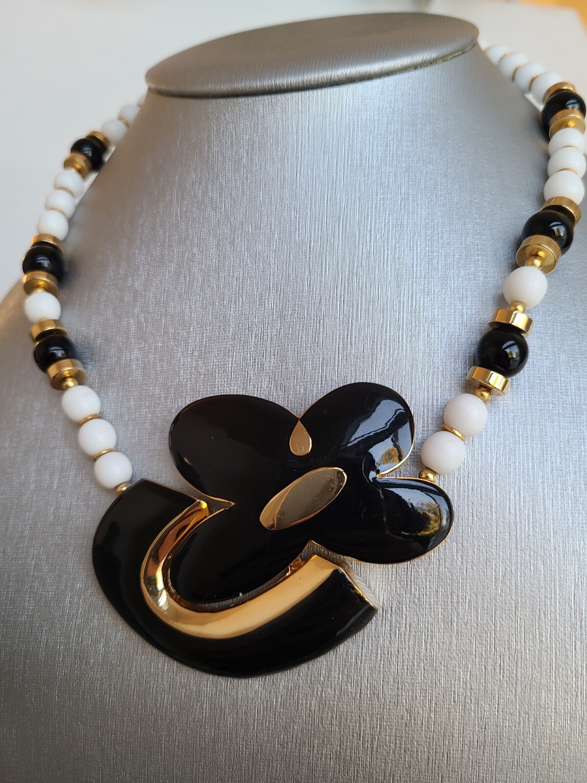 Vintage ORENA PARIS Gold Tone Enamel Necklace – Glass Beads Estatement