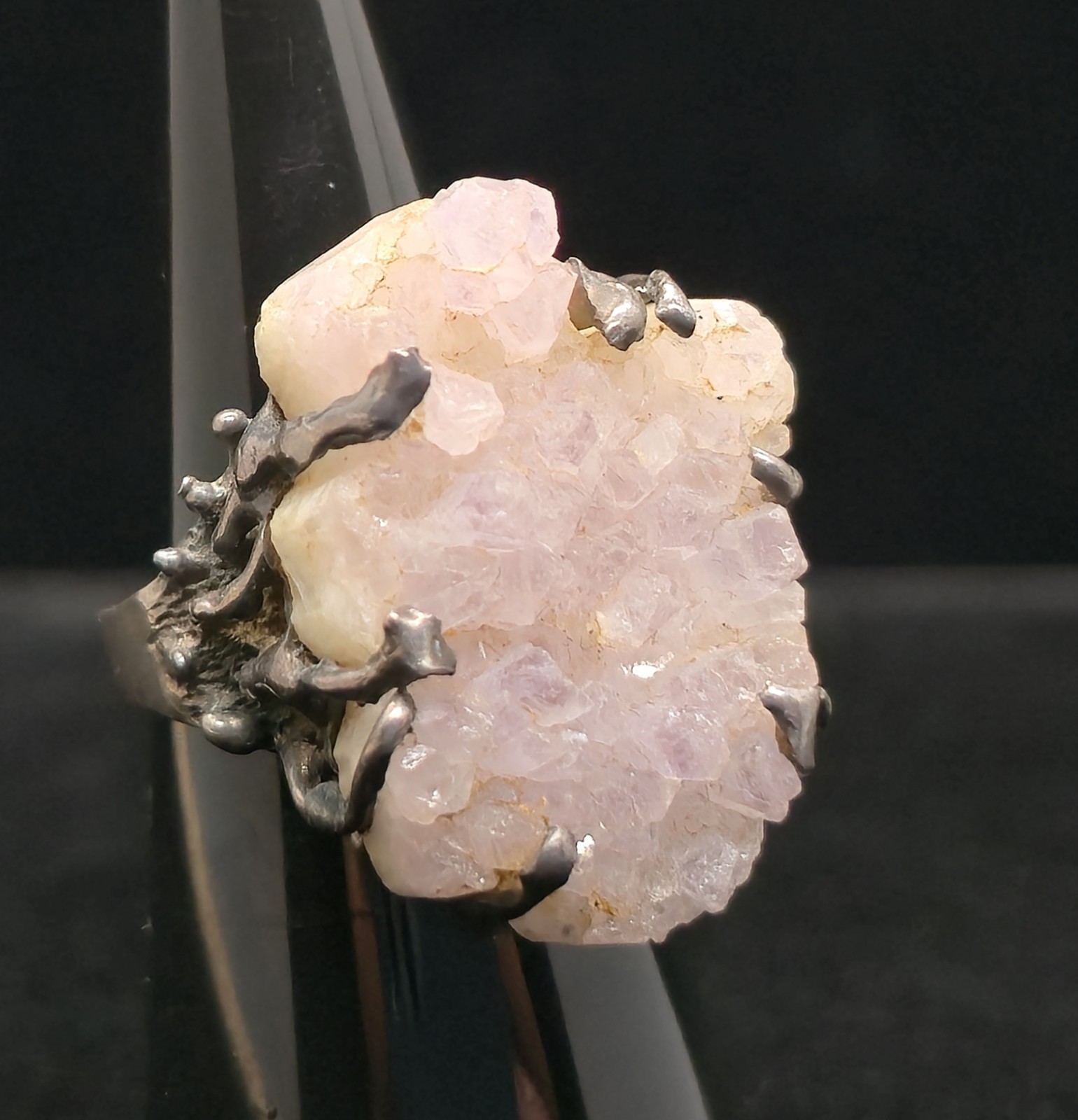 Vtg Brutalist Sterling Silver Pale Lilac Amethyst Geode Ring