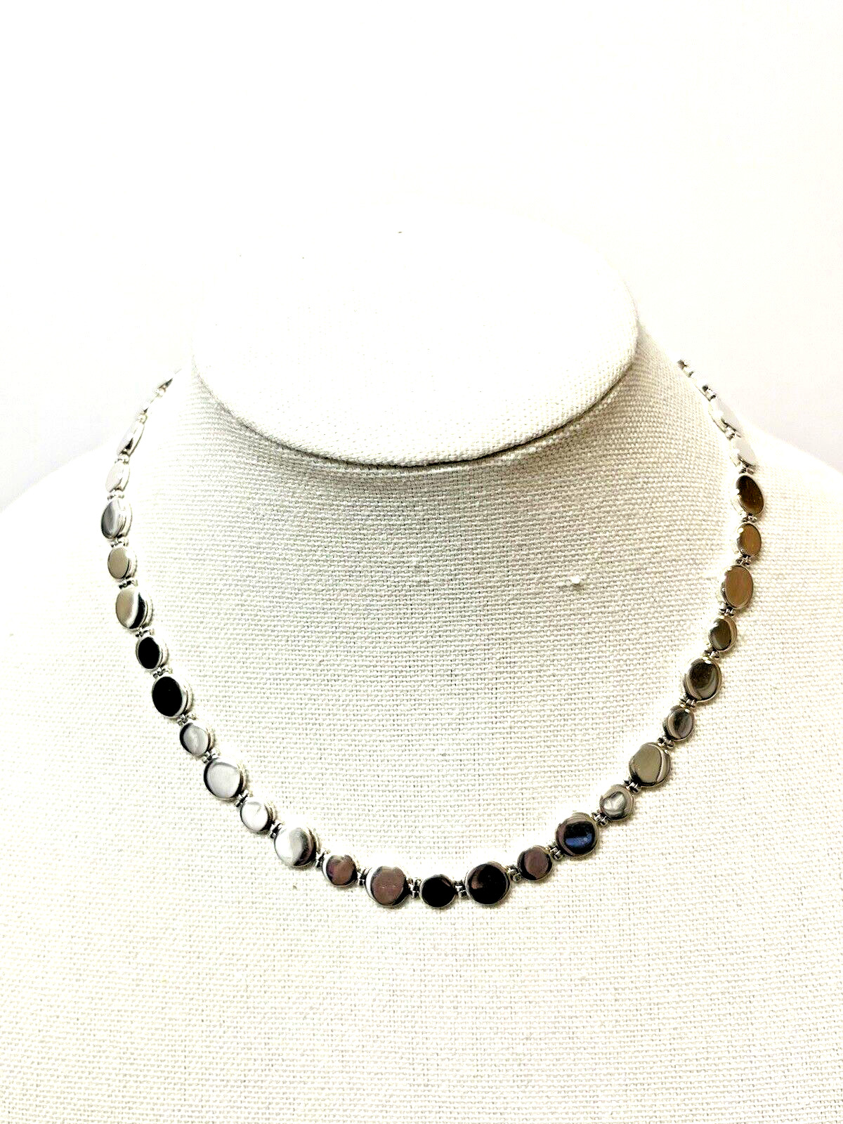 Sterling Silver Modernist Necklace Flat Coin Links 64 Grams Unsigned 18″ long