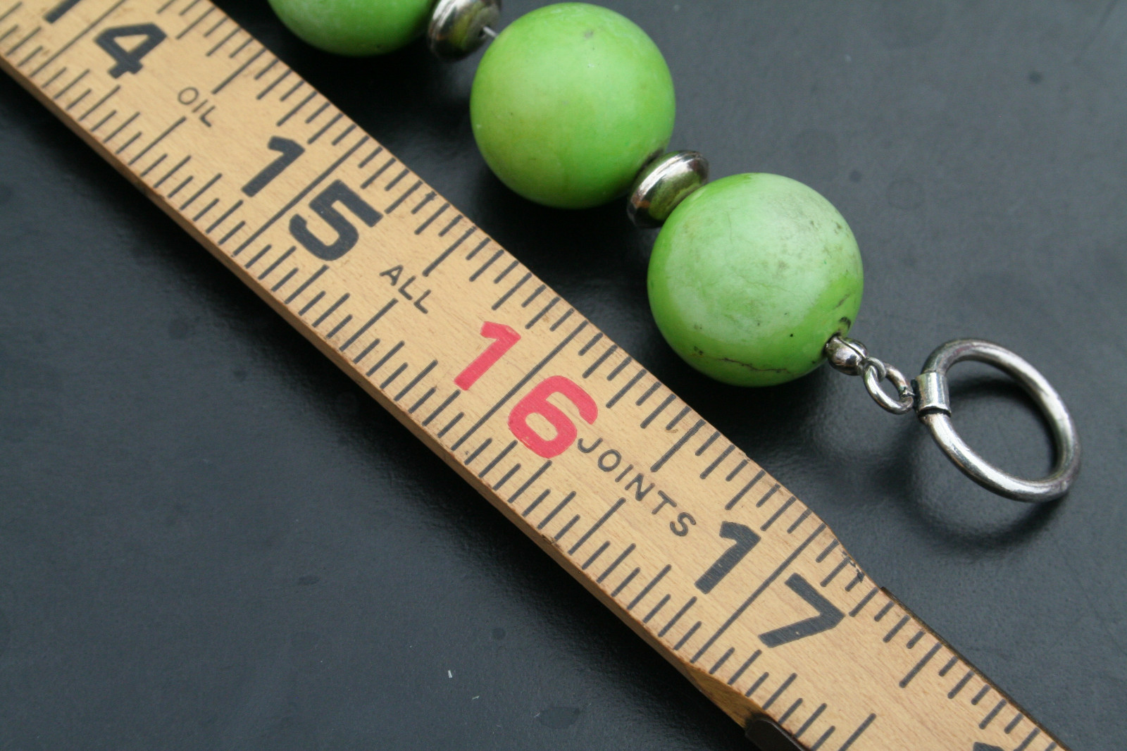 Vintage Dyed Green Agate Necklace 17″ Silver Tone Spacers 19 3/4″ or 18mm Beads