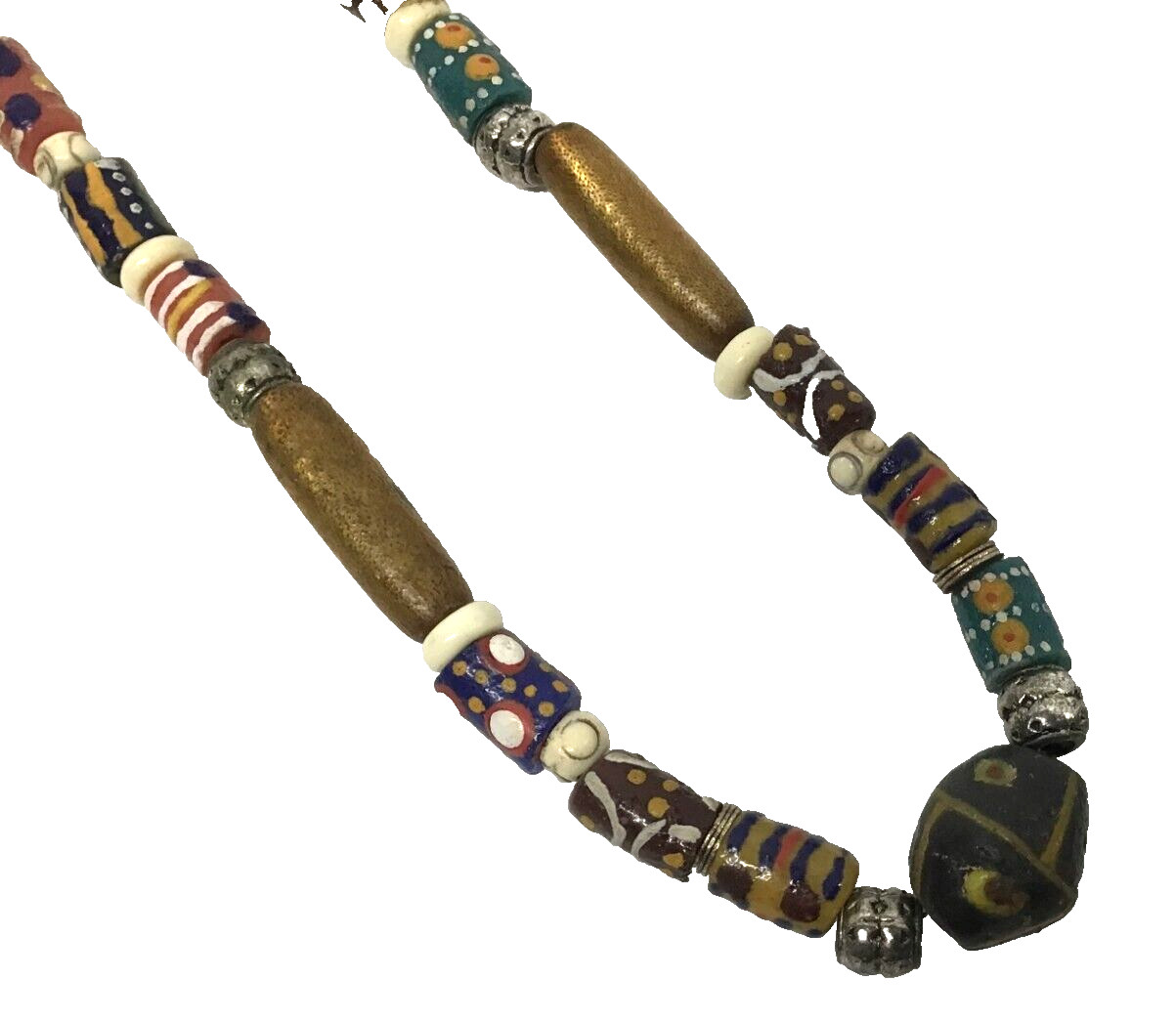 Ceramic Wood Hand Painted Vintage Boho Art 13 inch Necklace