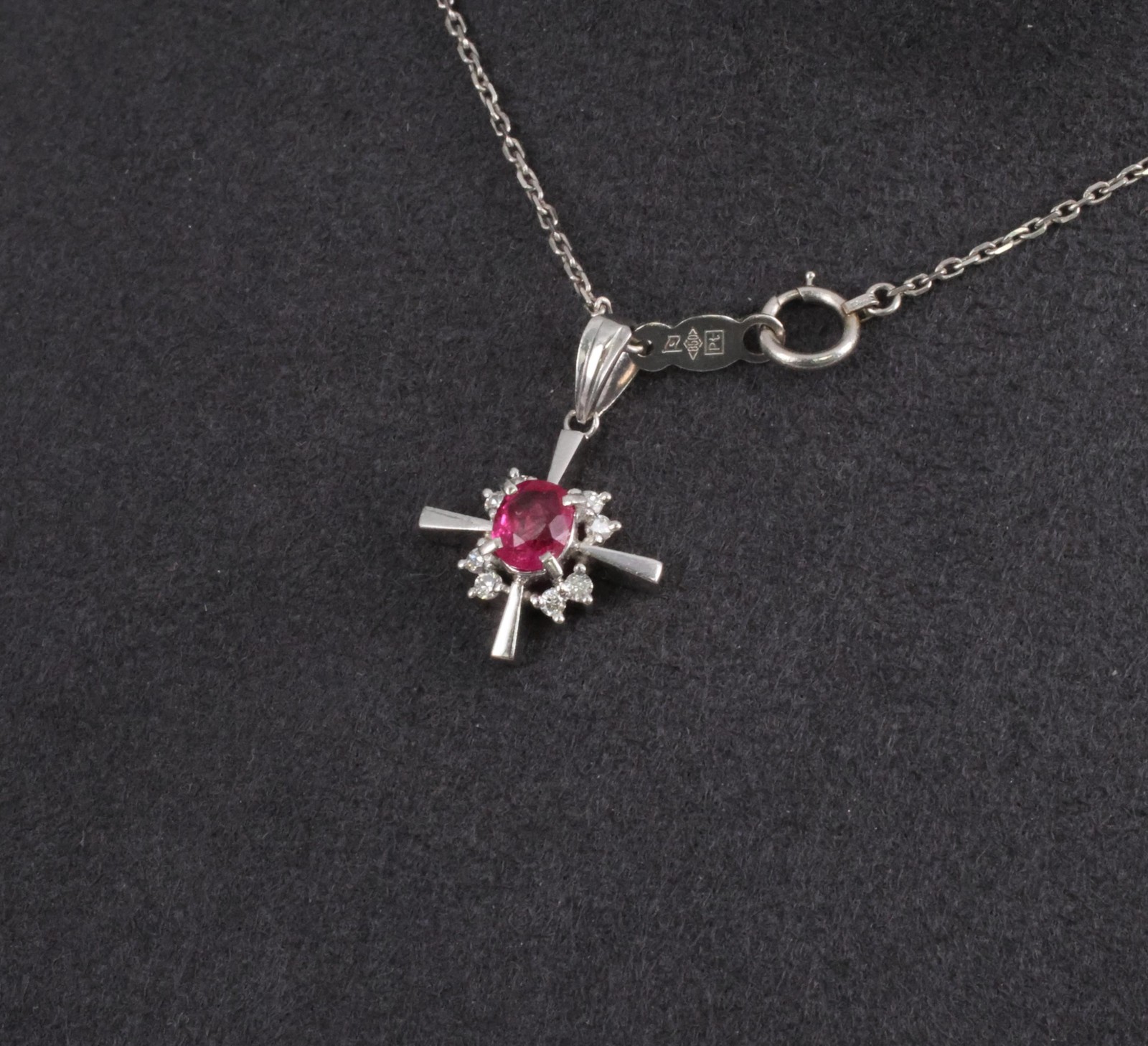 Fine 0.35ct Intense Red Ruby & 0.16ct Diamond Platinum Cross Necklace