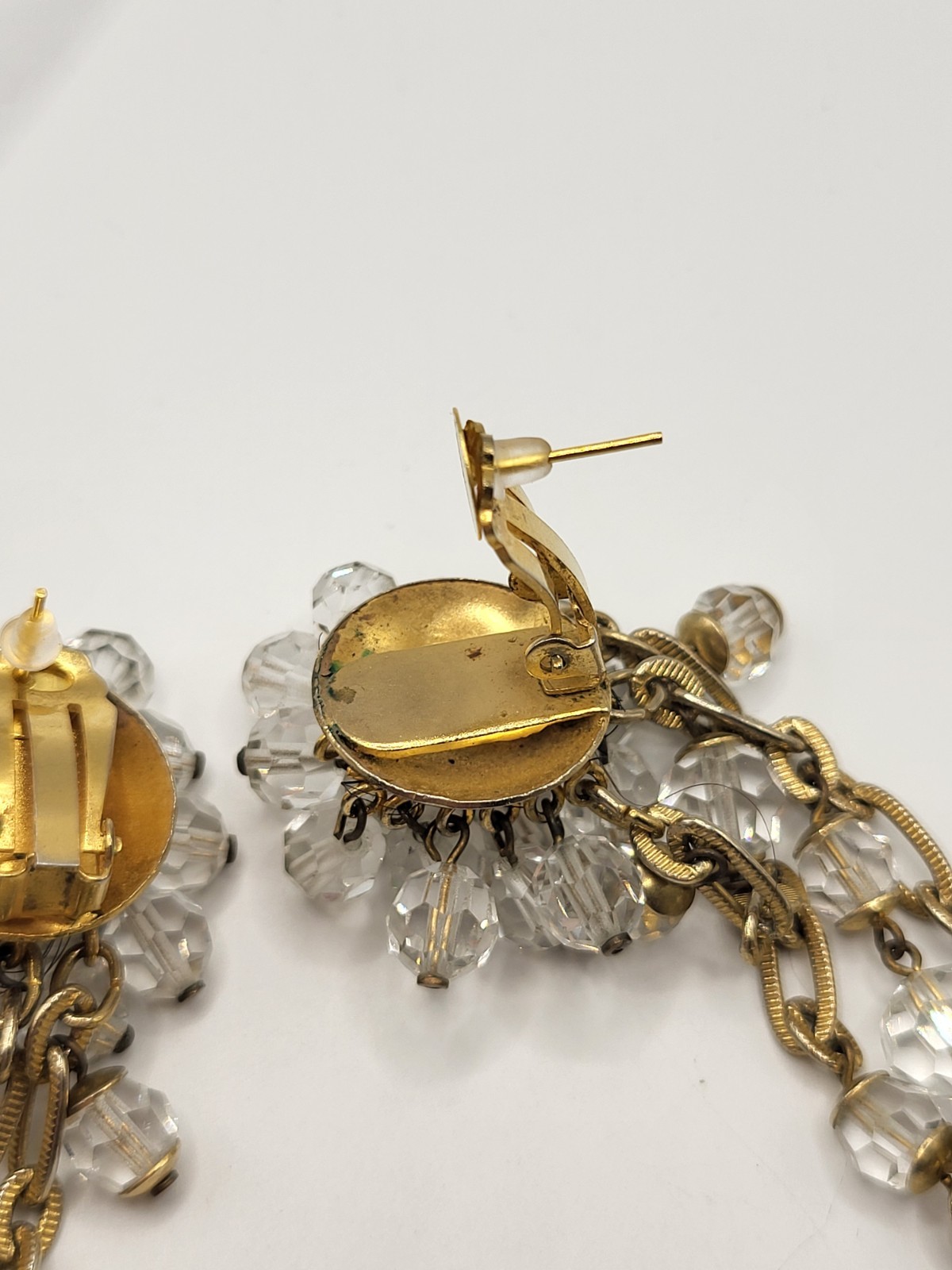 Vintage French Crystal Chandelier Earrings Convertible Clip/Pierced 5″ Dangles