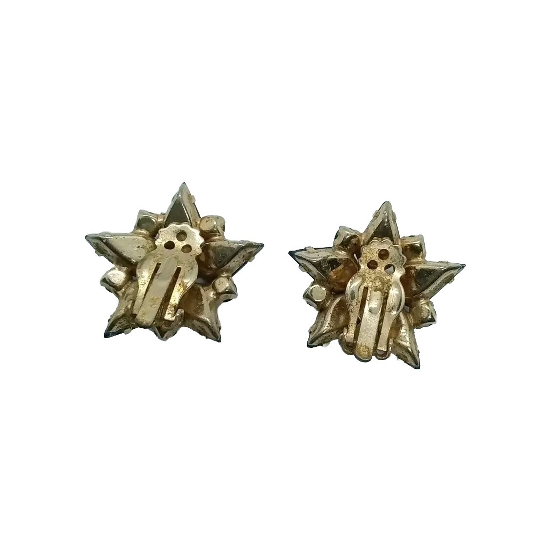 Vtg Sapphire/Emerald Crystal Rhinestone GoldTone Estate Star ClipOn Earrings #51