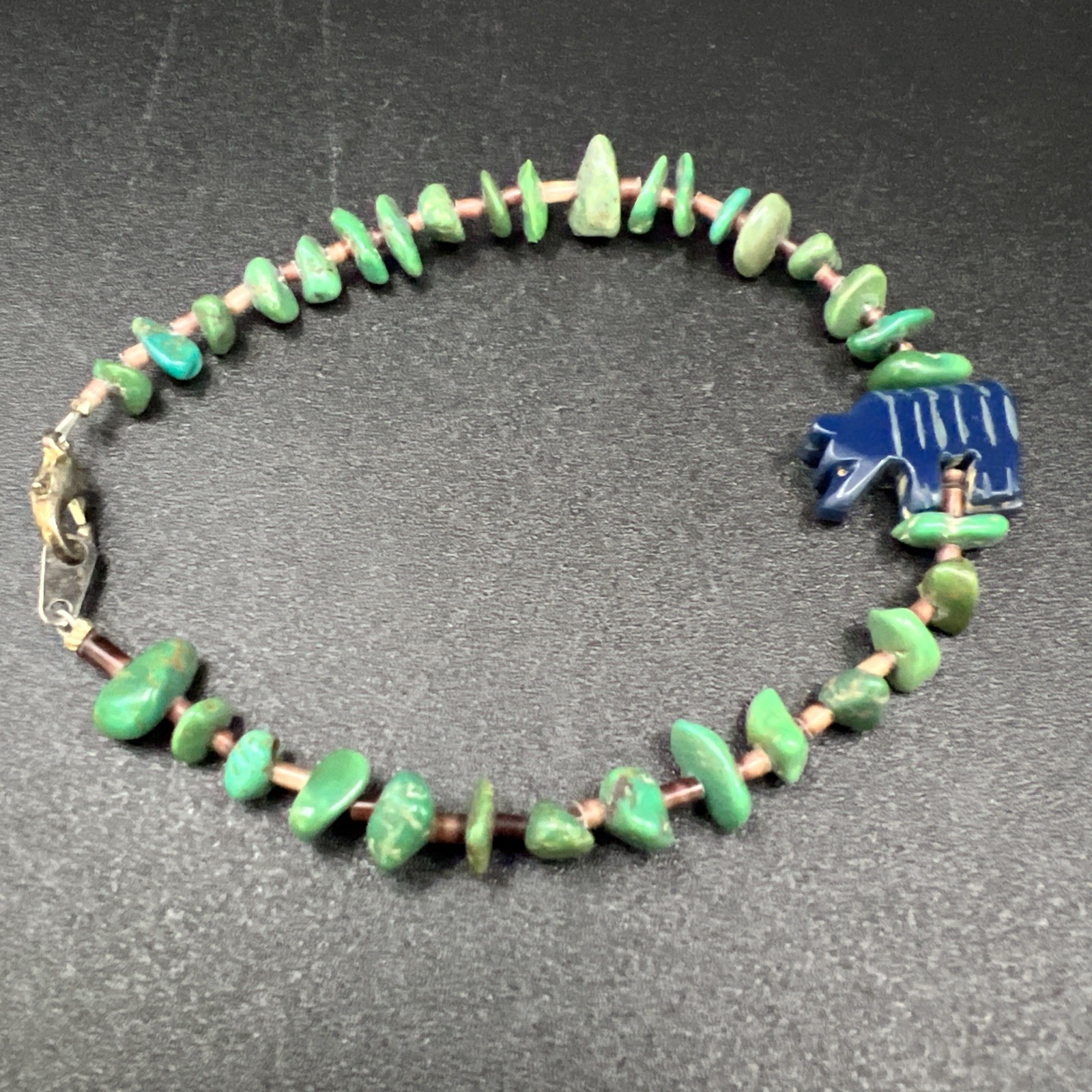 VTG Santo Domingo Turquoise Nugget Bear Fetish 8.5” Bracelet Sterling Silver