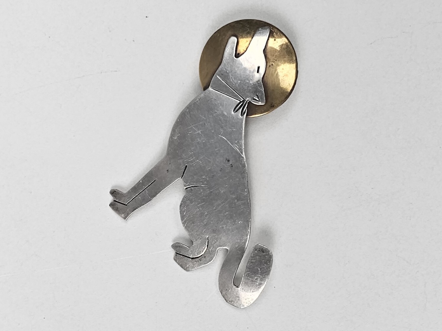 BEN J CHAVEZ Sterling & Brass Southwestern Vintage Large Brooch/pendant 3″
