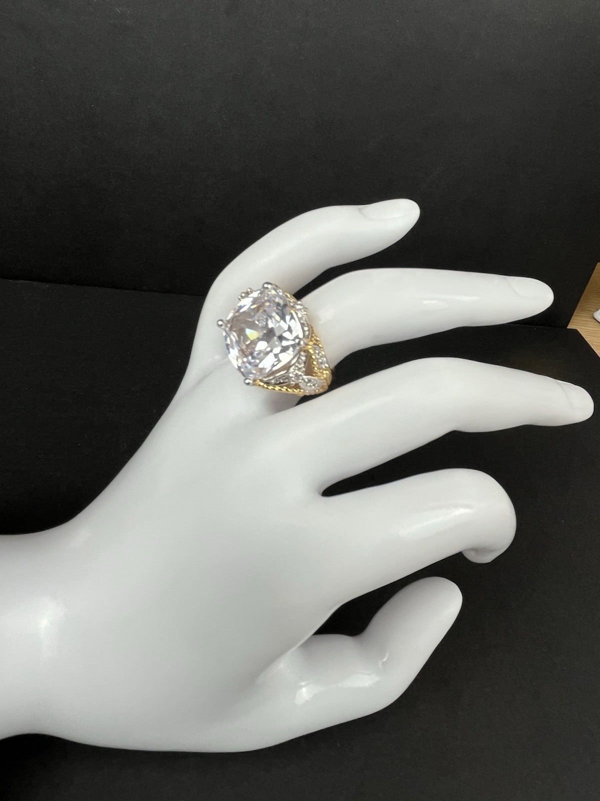 Nolan Miller Large Cushion-Cut CZ Ring – Gold Tone – Size 6 Signed Excellent