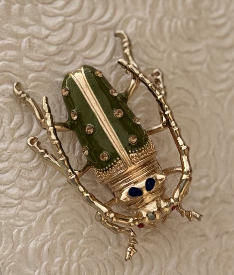 Beetle Insect enamel on silver tone metal