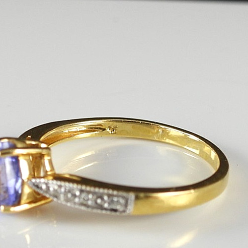 18K Gold Blue Violet Tanzanite Color Pear Cut Ring Diamond Accent Fine Jewelry