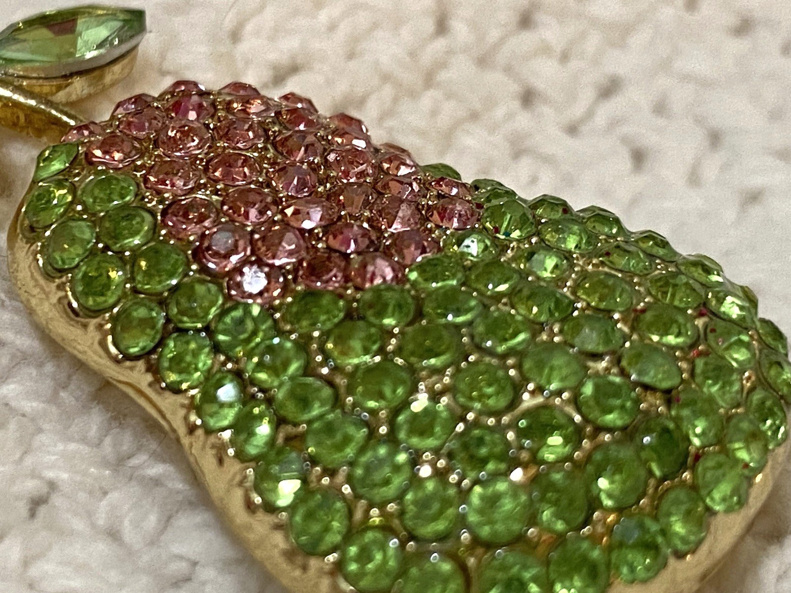 Vintage Pear Shape Pink And Green Rhinestone Gold Tone Brooch