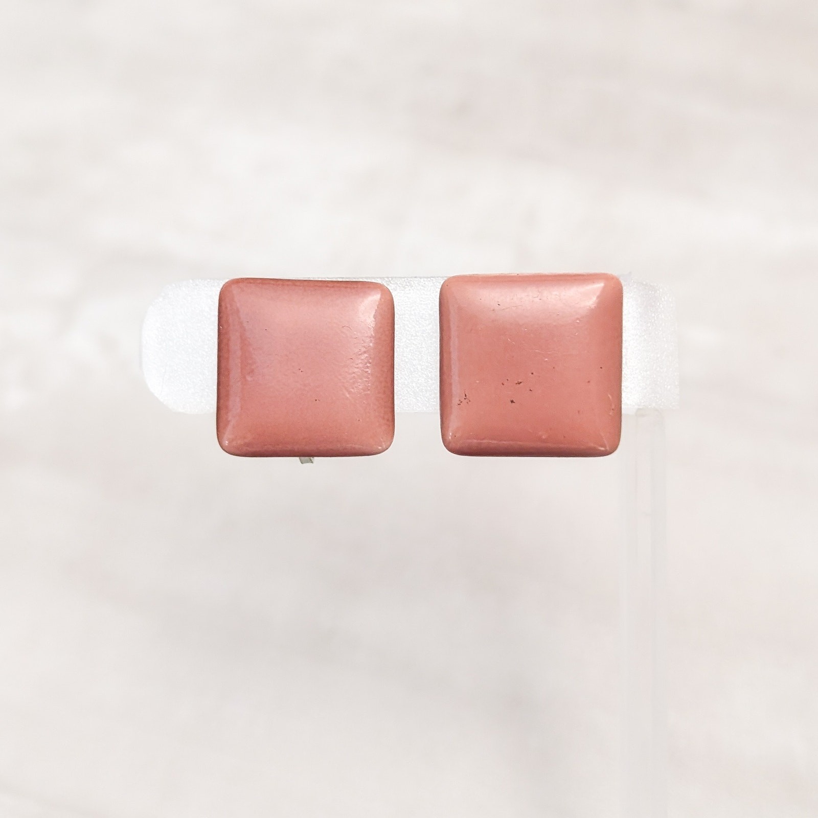 Vintage Clip On Earrings Light Brown with Pinkish Undertone Square Shape Retro