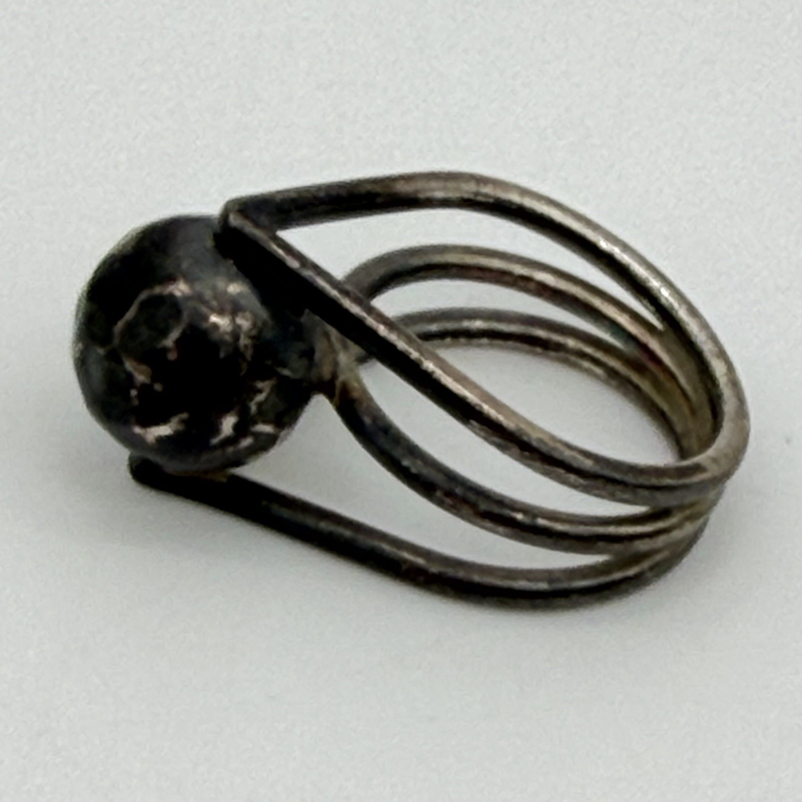 Vtg DDD DOMINIC DINOUART 925 Ring Hammered Ball Modernist MEXICO Sz 7